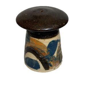 Vintage Oil Rope Wick Candle Stone Pottery Signed By Artist Mushroom Shaped